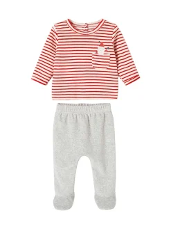 Pyjama in Rot/ Weiß/ Grau