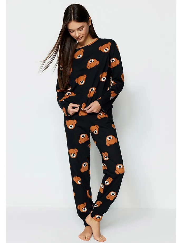 Pyjama in Schwarz/ Hellbraun
