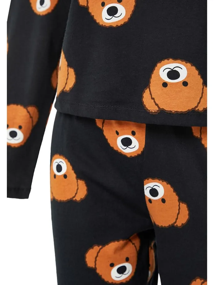 Pyjama in Schwarz/ Hellbraun