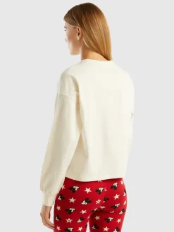Pyjamaoberteil in Creme/ Rot