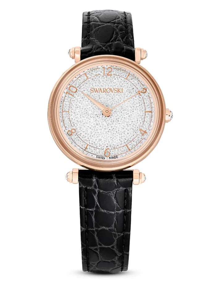 Quarzuhr in Schwarz/ Roségold/ Weiß
