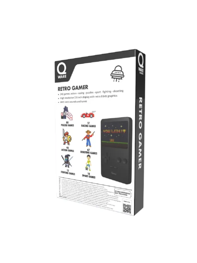 Qware Retro Spielkonsole Handheld 240 Spiele für unterwegs in Schwarz