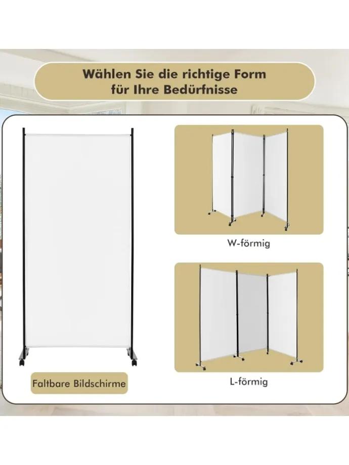 Raumteiler 3 tlg. 180cm in Weiß
