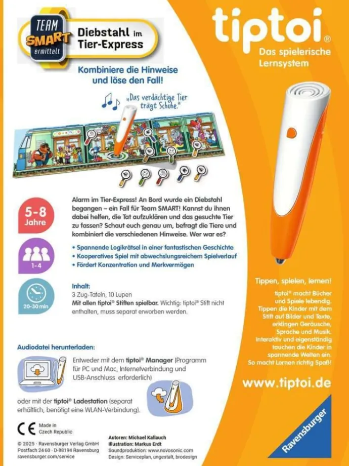 Ravensburger Lernspiel Team SMART ermittelt: Diebstahl im Tier-Express in bunt