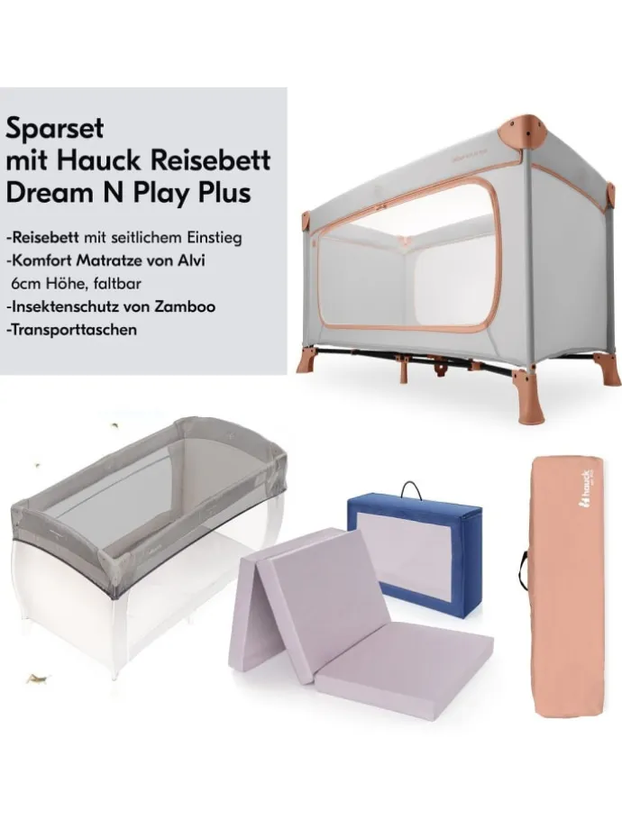 Reisebett Set Dream N Play Plus inkl. Alvi in grau,orange