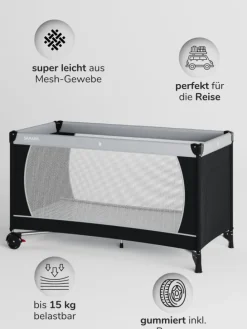 Reisebett 60x120 cm - fold & go - mit Matratze Basic, schwarz/grau