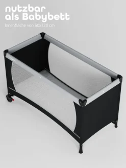 Reisebett 60x120 cm - fold & go - mit Matratze Basic, schwarz/grau