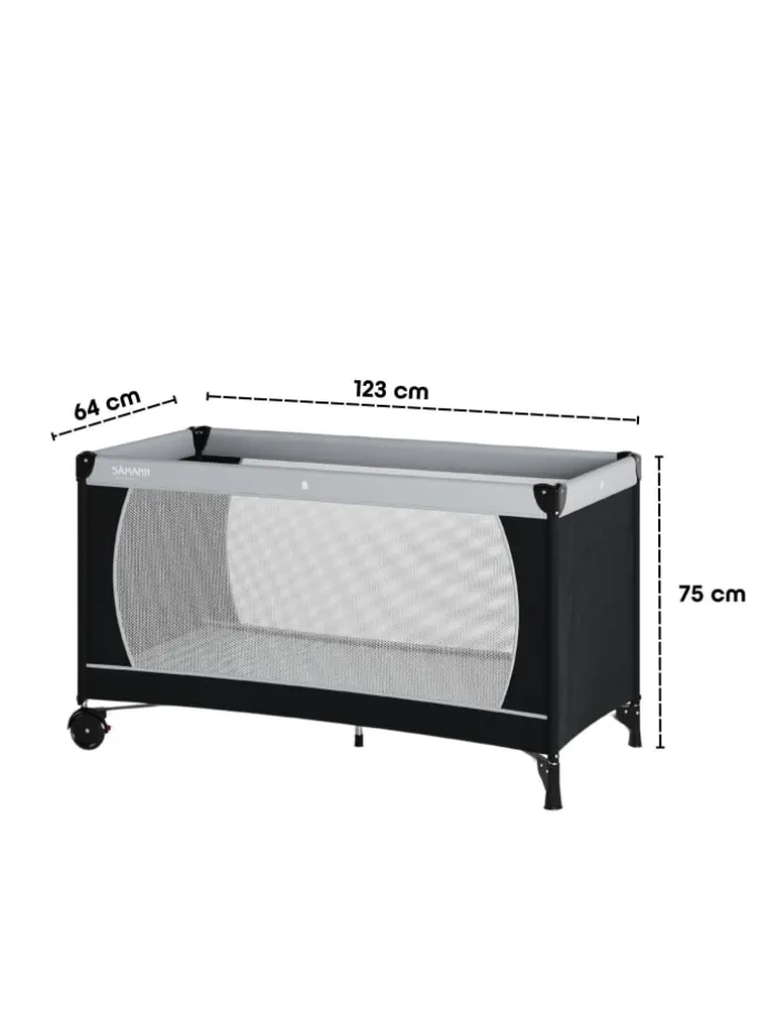 Reisebett 60x120 cm - fold & go - mit Matratze Basic, schwarz/grau