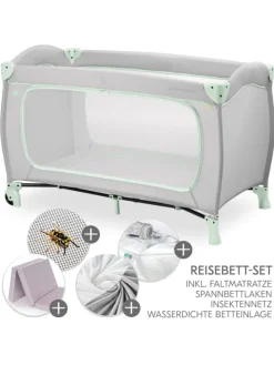Reisebett XXL-Sparset - Sleep N Play Go Plus in grau,gruen