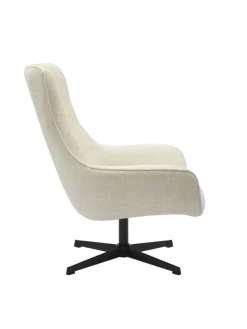 Relaxsessel drehbar mit schwarzem Metallgestell und Chenille-Stoff in Beige