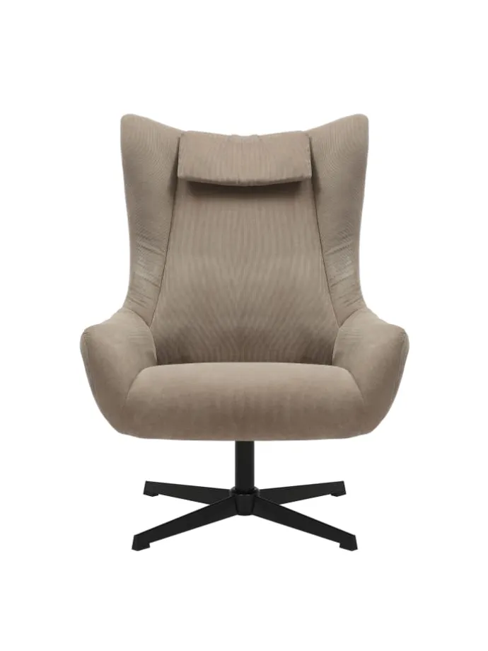 Relaxsessel und Hocker mit Drehfunktion Metallgestell und Cord-Optik in Braun