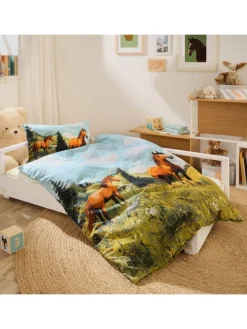 Renforcé Kinder-Bettwäsche in blau-grün