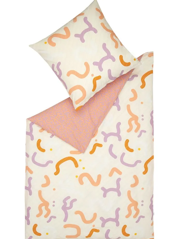 Renforcé-Bettwäsche-Set "Crinkles" in Creme/ Rosa/ Lila