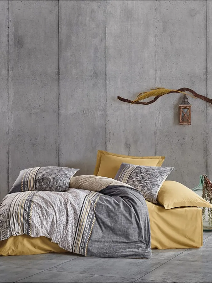 Renforcé-Bettwäsche-Set in Beige/ Grau