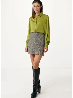 Rock in Beige/ Dunkelblau/ Rot