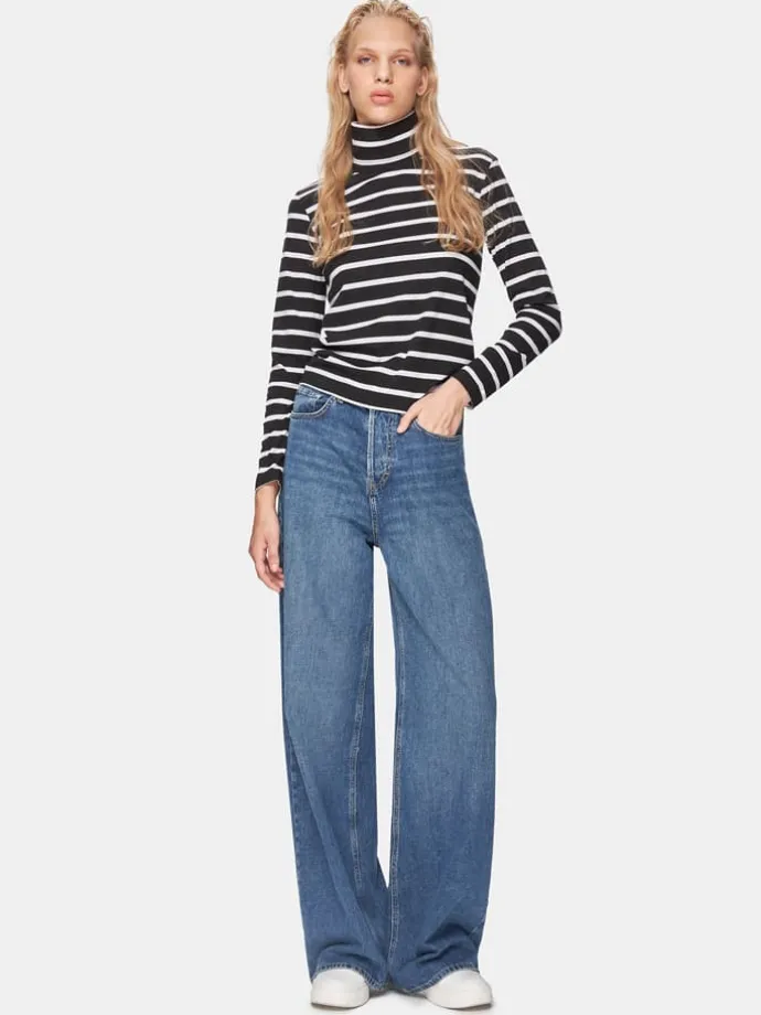 Rollkragenpullover in Schwarz/ Weiß