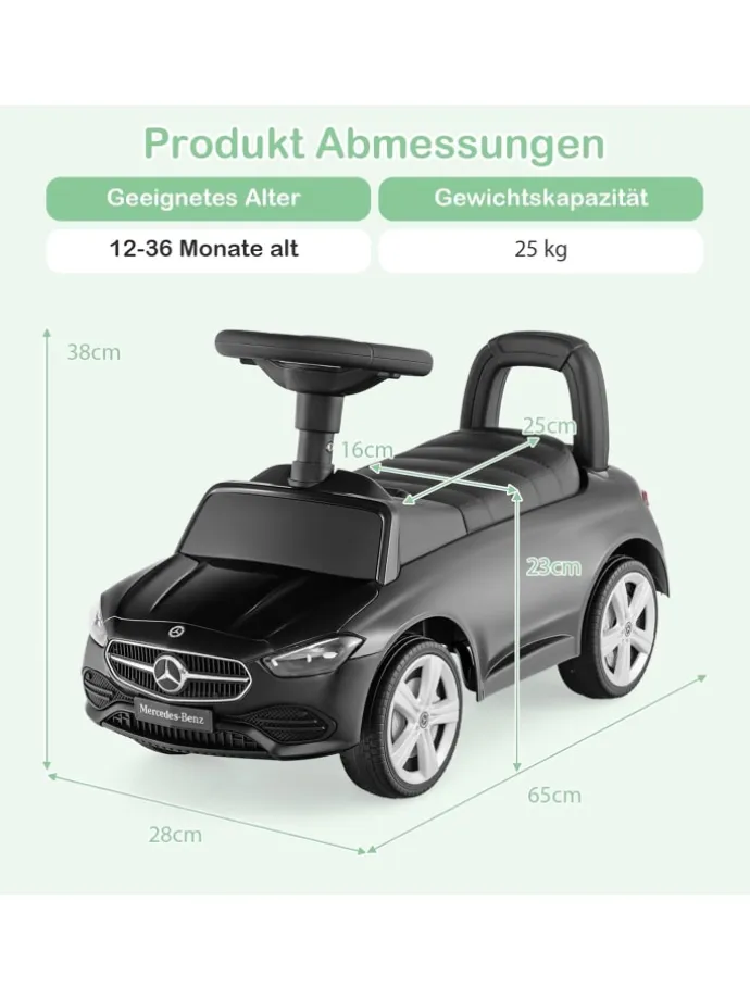 Rutschfahrzeug mit Stauraum unter dem Sitz in Schwarz