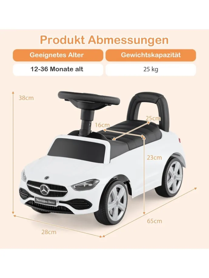 Rutschfahrzeug mit Stauraum unter dem Sitz in Weiß