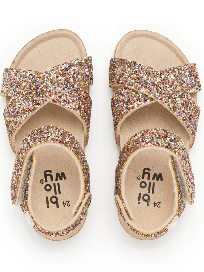 Sandalen in Gold/ Bunt