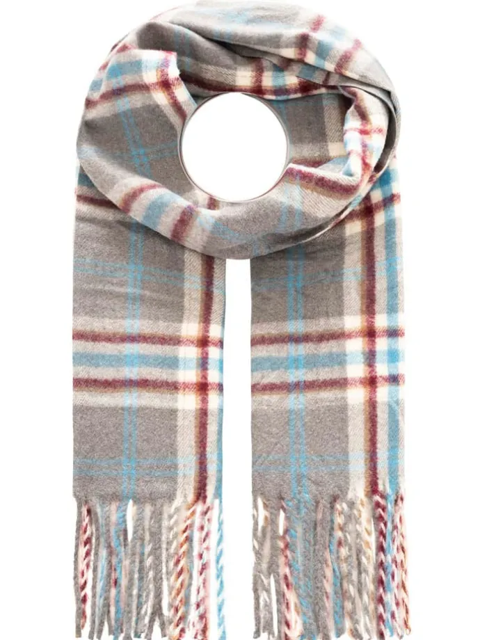 Schal in Grau/ Hellblau/ Rot - (L)200 x (B)33 cm