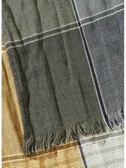 Schal in Khaki/ Dunkelblau/ Gelb