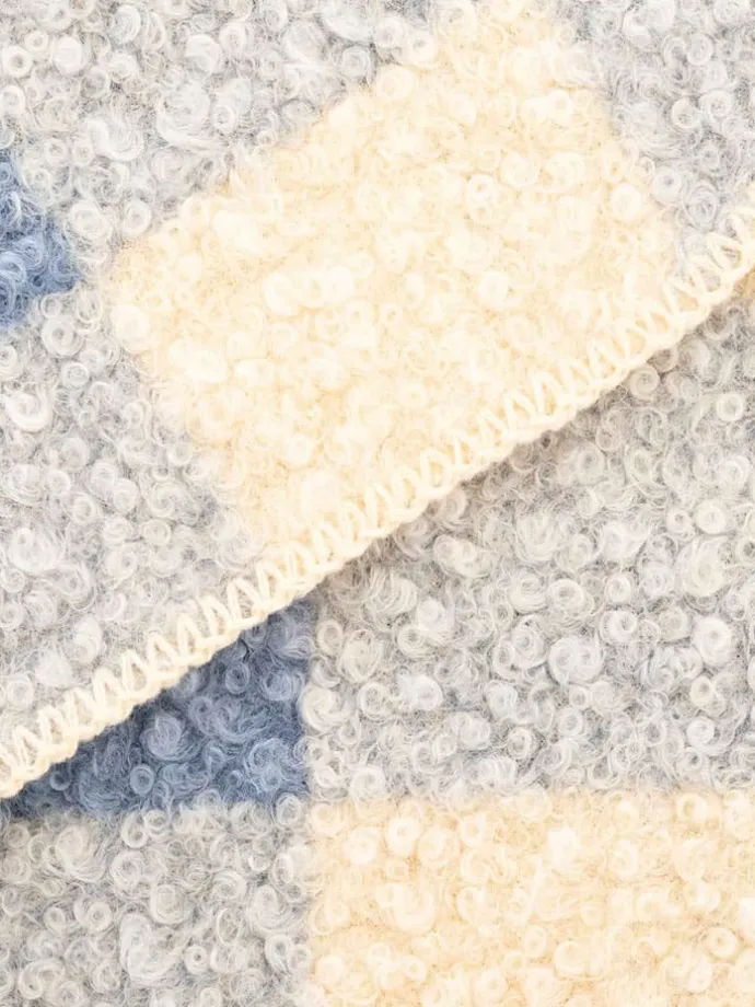 Schal "Karo & Teddy" in Creme/ Hellblau - (L)180 x (B)60 cm