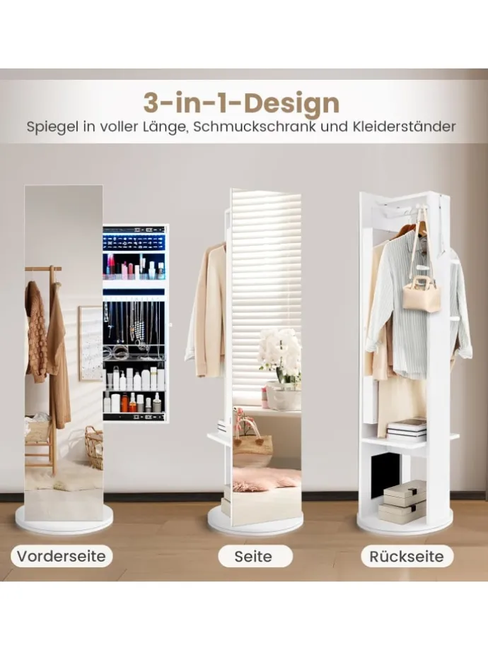 Schmuckschrank dehbar mit Spiegel in Weiß
