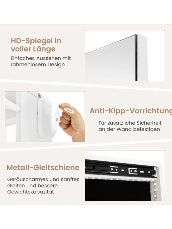 Schmuckschrank dehbar mit Spiegel in Weiß
