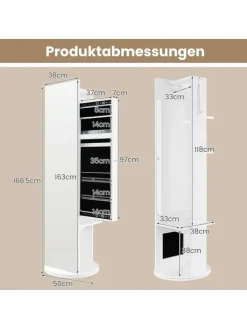 Schmuckschrank dehbar mit Spiegel in Weiß