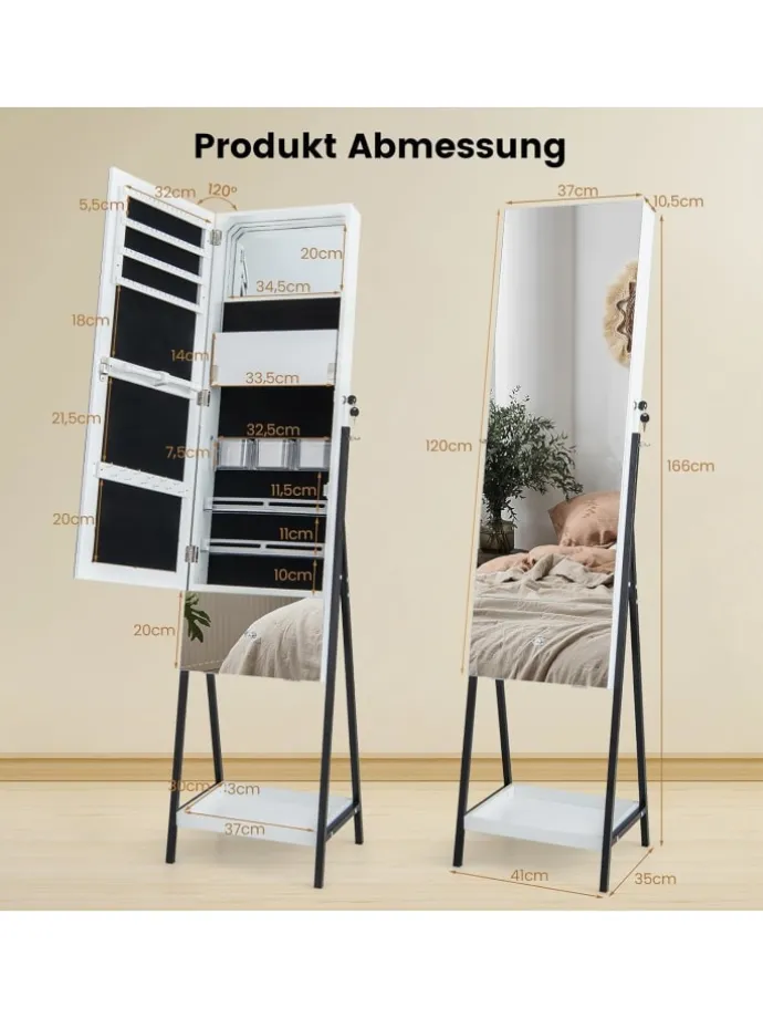 Schmuckschrank mit Schublade LED in Weiß