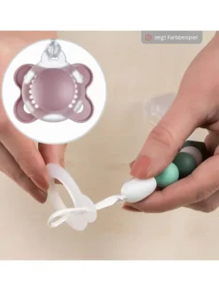 Schnullerkette mit Silikon-Perlen & Gummiring in rosa,grau