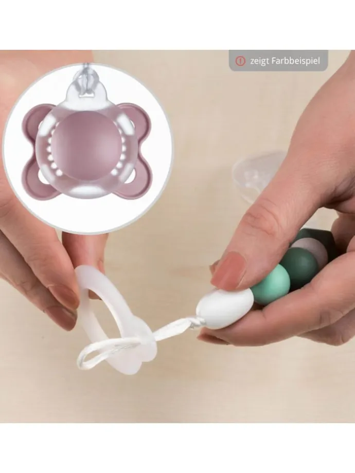 Schnullerkette mit Silikon-Perlen & Gummiring in rosa,grau