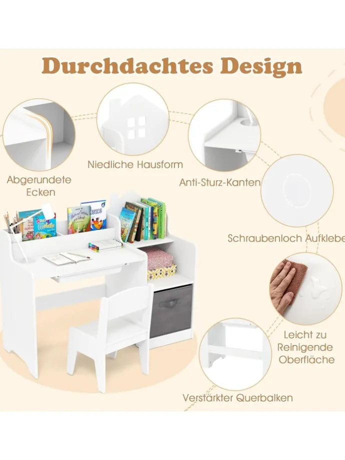 Schreibtisch Kinder mit Stuhl in Weiß