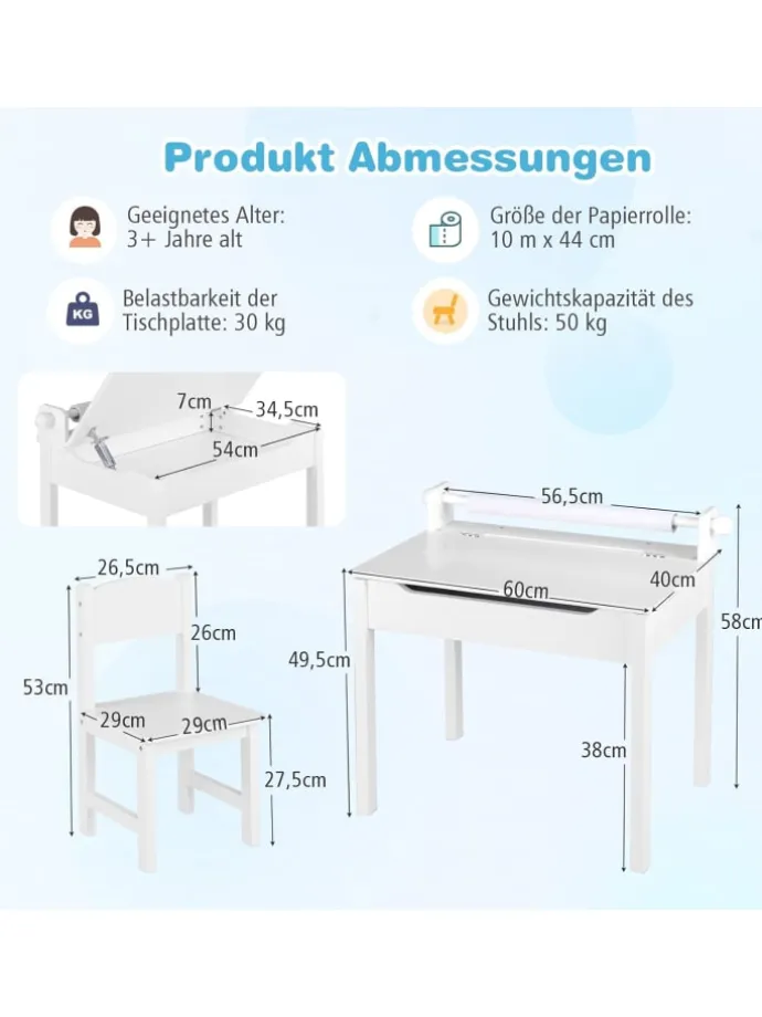 Schreibtisch Set ab 3 Jahren in Weiß