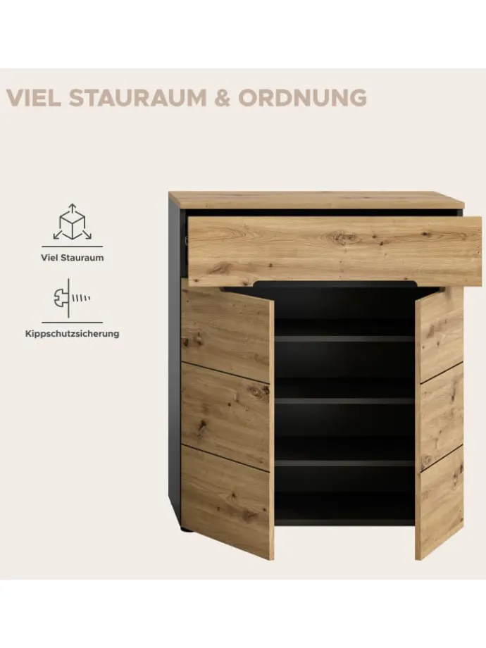 Schuhkommode (B/H/T: 80x94x37 cm) in Basalt grau und Artisan Nachbildung