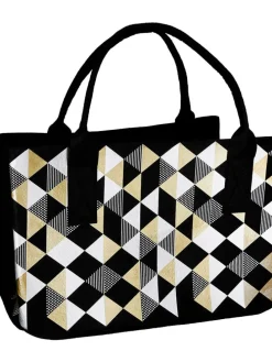 Schultertasche "Modern graphic" in Schwarz/ Beige - (B)40 x (H)26 x (T)25 cm