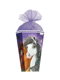 Schultüte groß Blumenpferde 85 cm, Glitter in Lila
