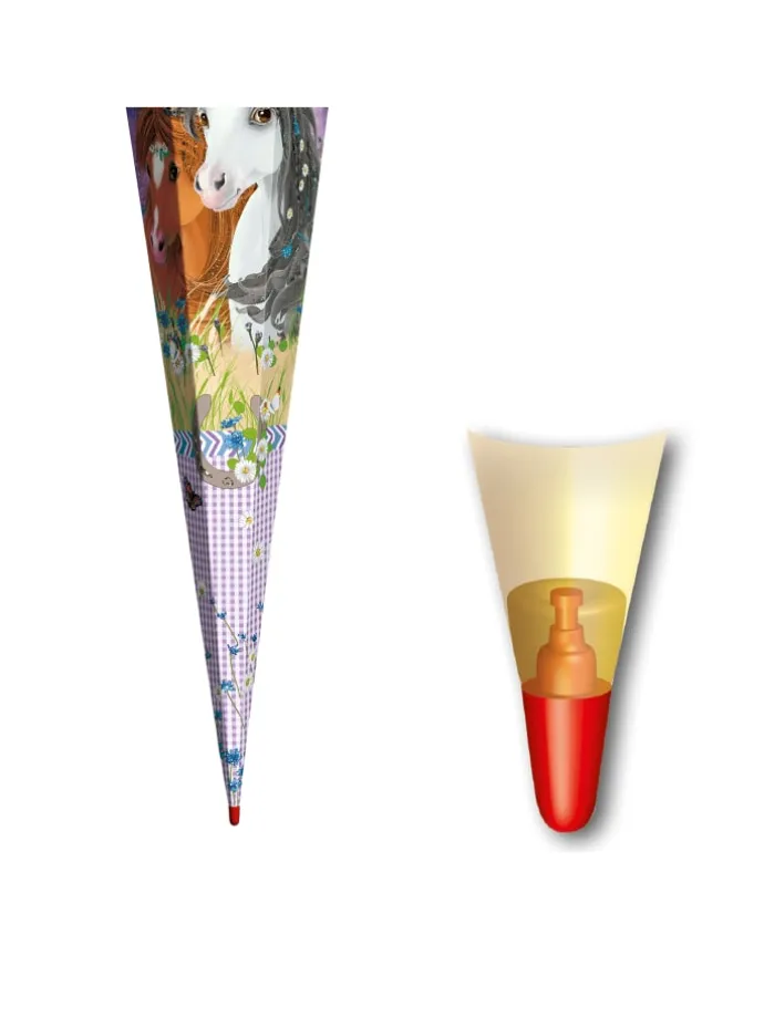 Schultüte groß Blumenpferde 85 cm, Glitter in Lila