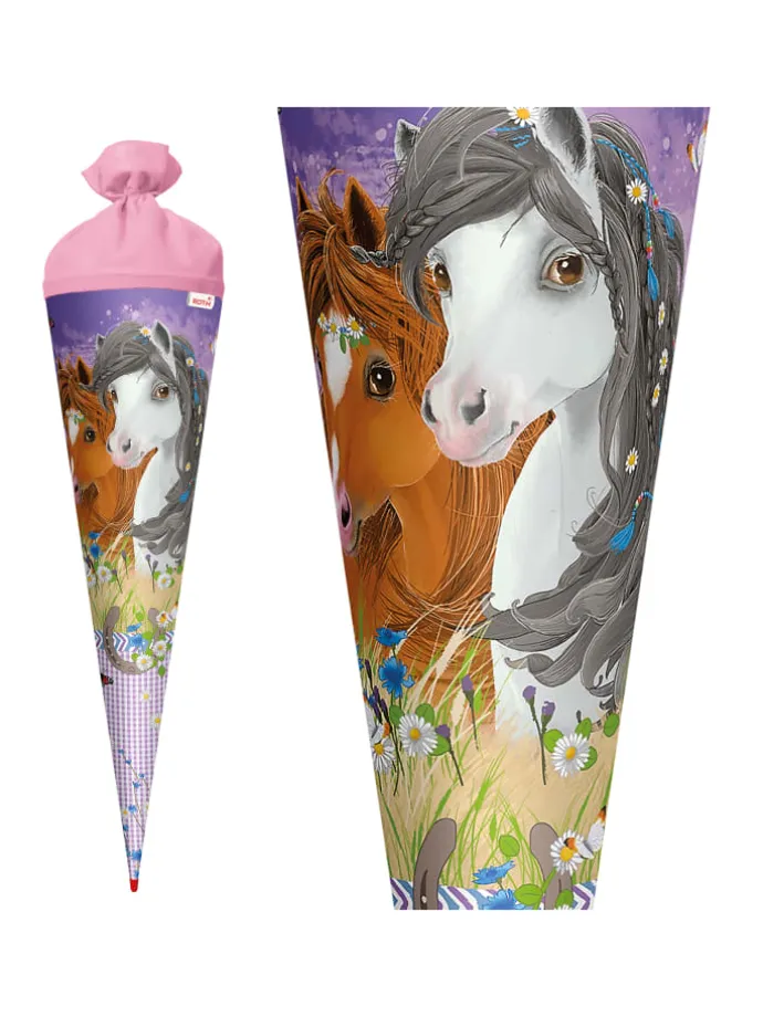 Schultüte groß Blumenpferde 70 cm in Lila