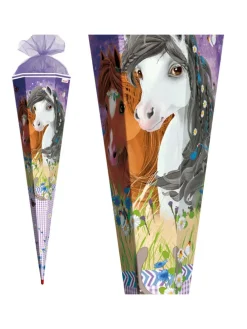 Schultüte groß Blumenpferde 85 cm in Lila
