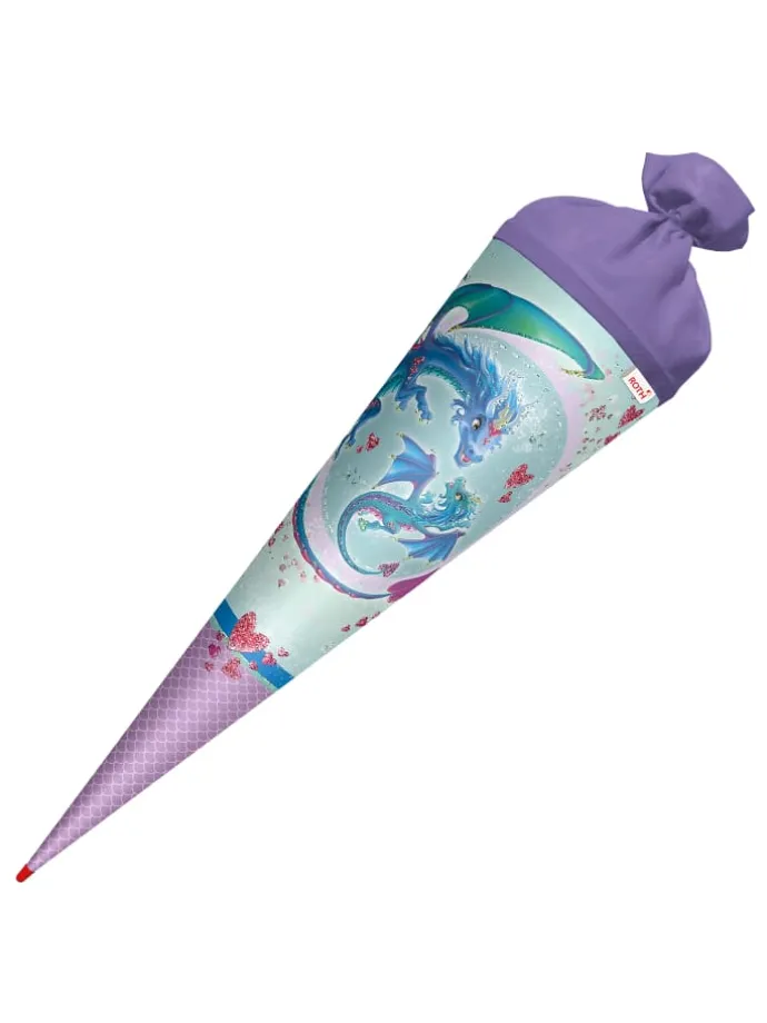 Schultüte groß Drachenliebe 70 cm, Glitter in Hellblau