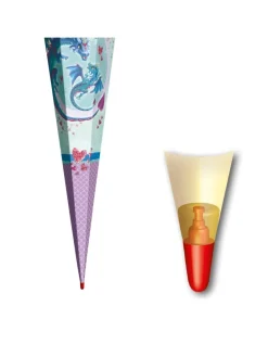 Schultüte groß Drachenliebe 85 cm, Glitter Pailettenborte in Hellblau