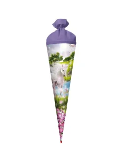 Schultüte groß Einhorn mit Fohlen 70 cm, Glitter in Lila