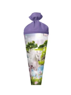 Schultüte groß Einhorn mit Fohlen 70 cm, Glitter in Lila