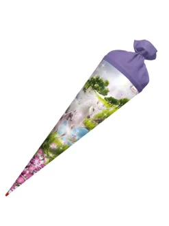 Schultüte groß Einhorn mit Fohlen 70 cm, Glitter in Lila