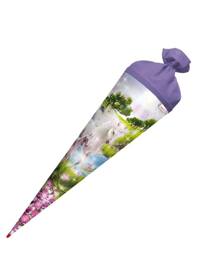 Schultüte groß Einhorn mit Fohlen 70 cm, Glitter in Lila