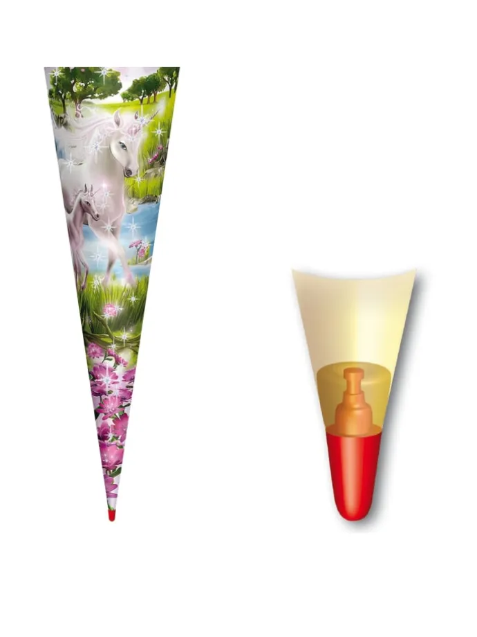 Schultüte groß Einhorn mit Fohlen 70 cm, Glitter in Lila