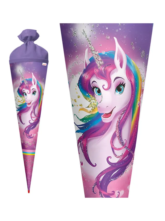 Schultüte groß Einhornportrait 70 cm, Glitter in Rosa
