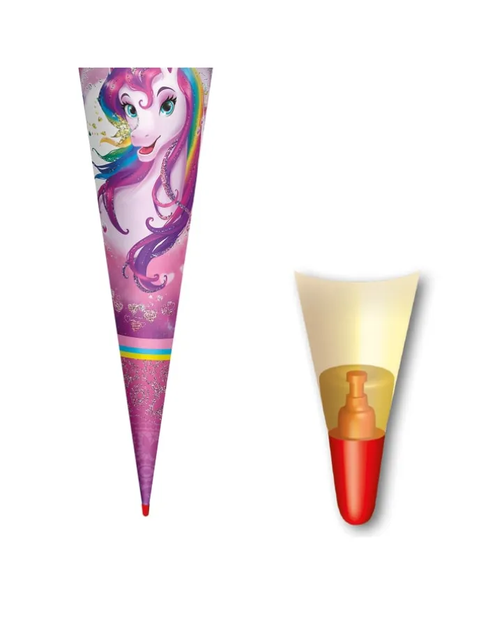Schultüte groß Einhornportrait 70 cm, Glitter in Rosa