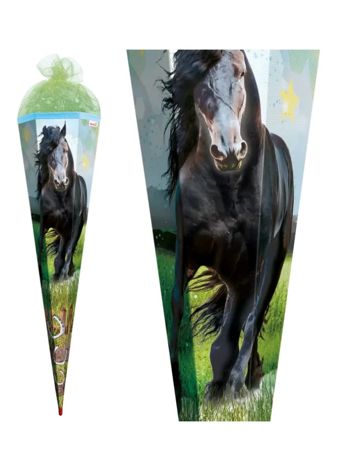 Schultüte groß Power Horse 85 cm, Netzverschluss in Grün